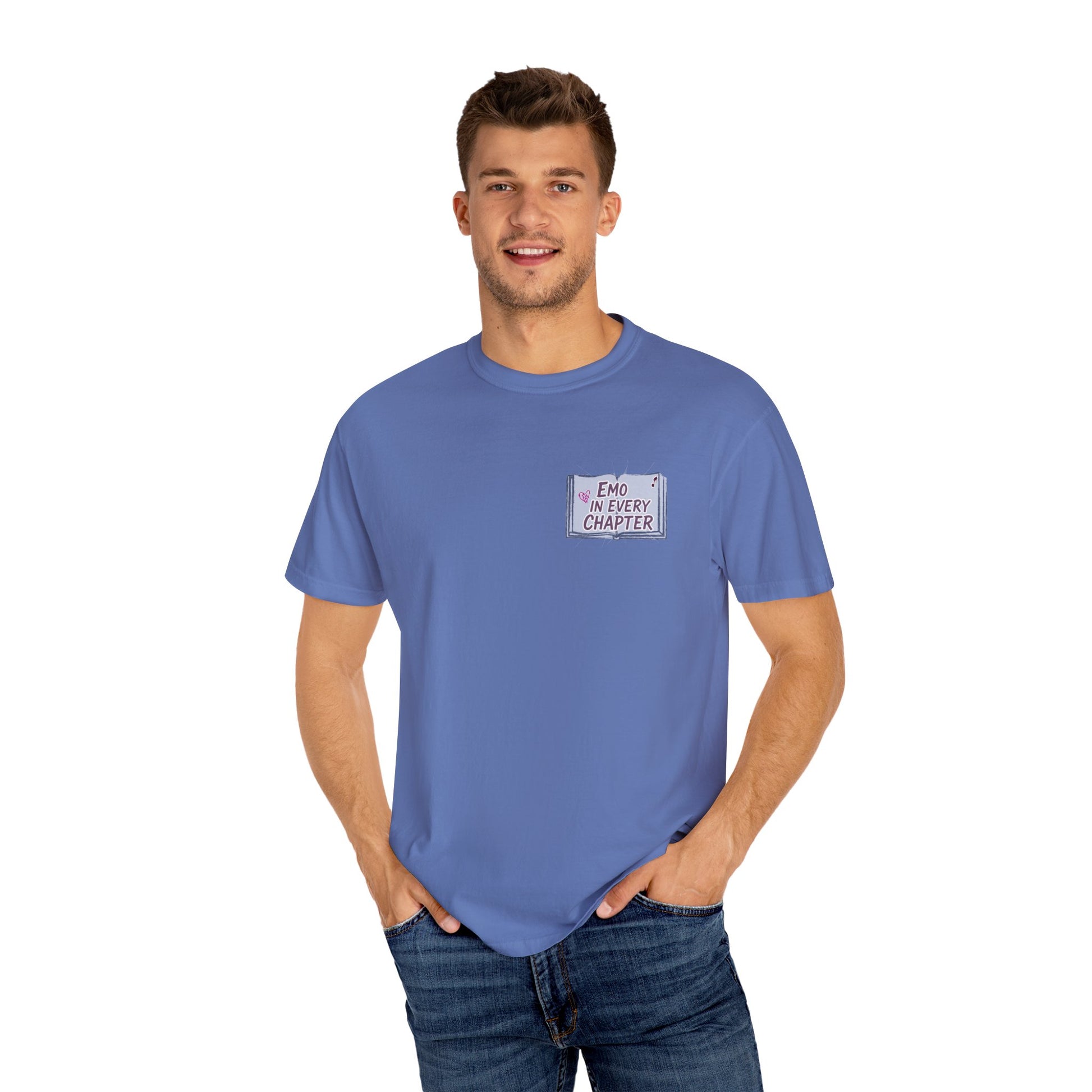 Emo in Every Chapter Shirt-  ELA Teacher Tee, Fluent in Allegories and Angst, English Teacher Shirt, Two-Sided Middle or High School Shirt