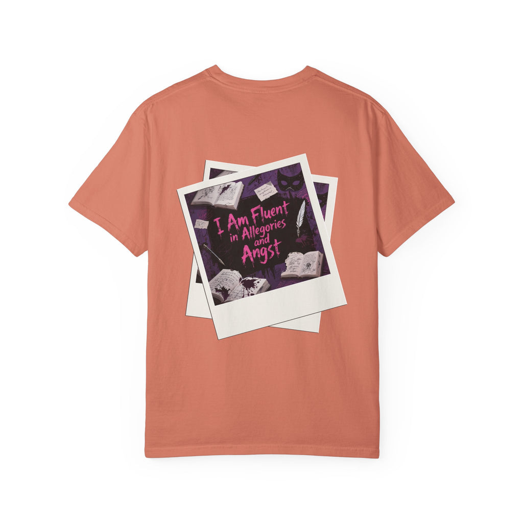 Emo in Every Chapter Shirt-  ELA Teacher Tee, Fluent in Allegories and Angst, English Teacher Shirt, Two-Sided Middle or High School Shirt