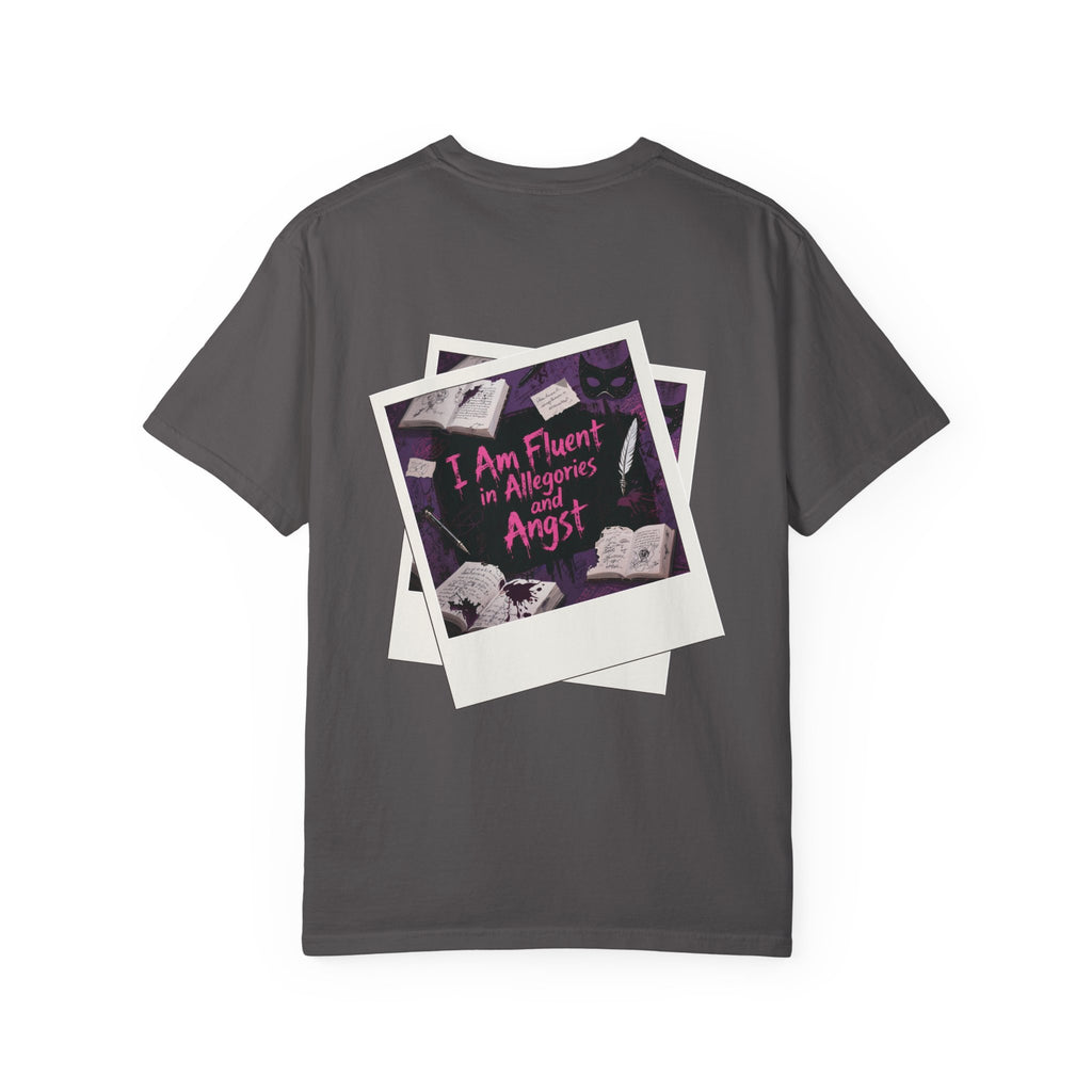 Emo in Every Chapter Shirt-  ELA Teacher Tee, Fluent in Allegories and Angst, English Teacher Shirt, Two-Sided Middle or High School Shirt