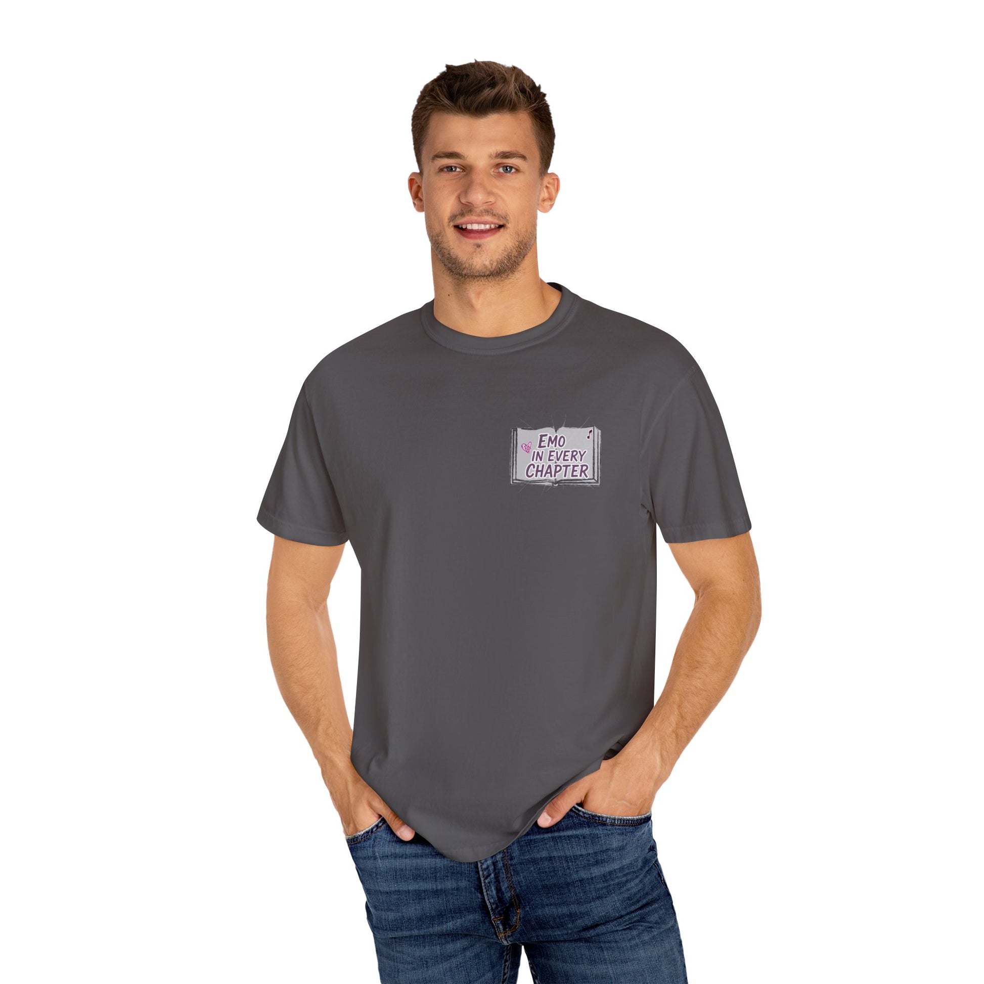 Emo in Every Chapter Shirt-  ELA Teacher Tee, Fluent in Allegories and Angst, English Teacher Shirt, Two-Sided Middle or High School Shirt