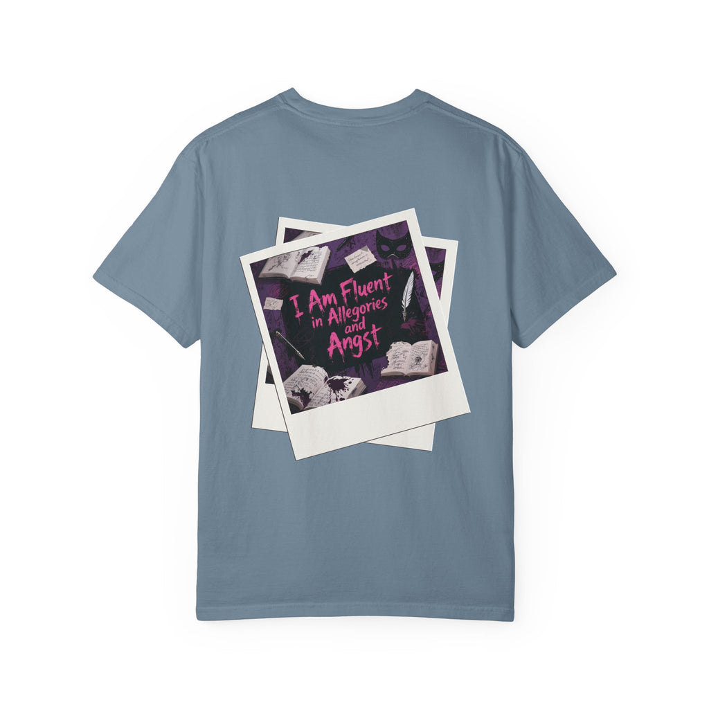 Emo in Every Chapter Shirt-  ELA Teacher Tee, Fluent in Allegories and Angst, English Teacher Shirt, Two-Sided Middle or High School Shirt