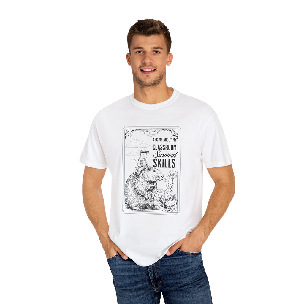 Ask Me About My Classroom Survival Skills Shirt - Funny Western Teacher Tee with Capybara, Cactus Classroom Shirt