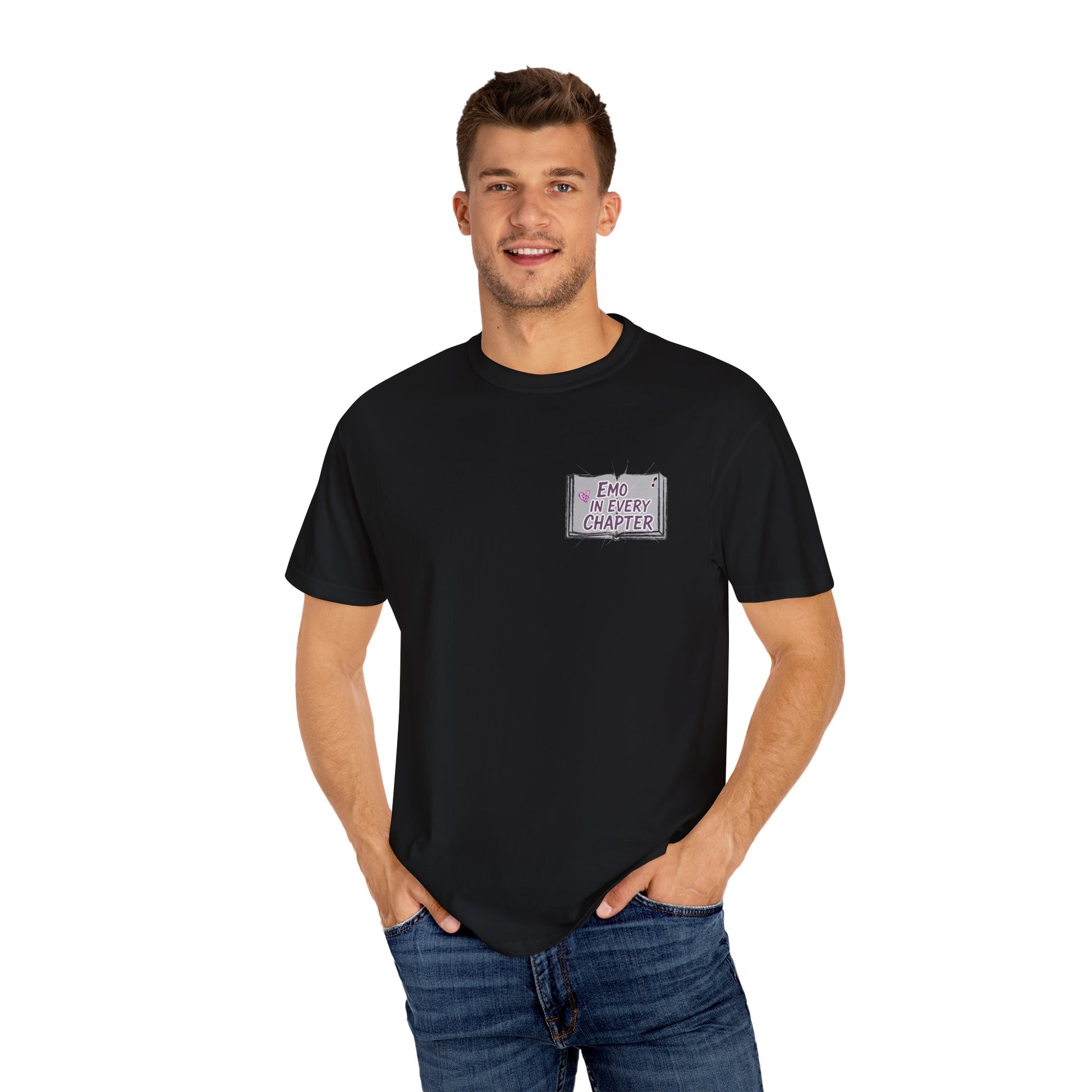 Emo in Every Chapter Shirt-  ELA Teacher Tee, Fluent in Allegories and Angst, English Teacher Shirt, Two-Sided Middle or High School Shirt