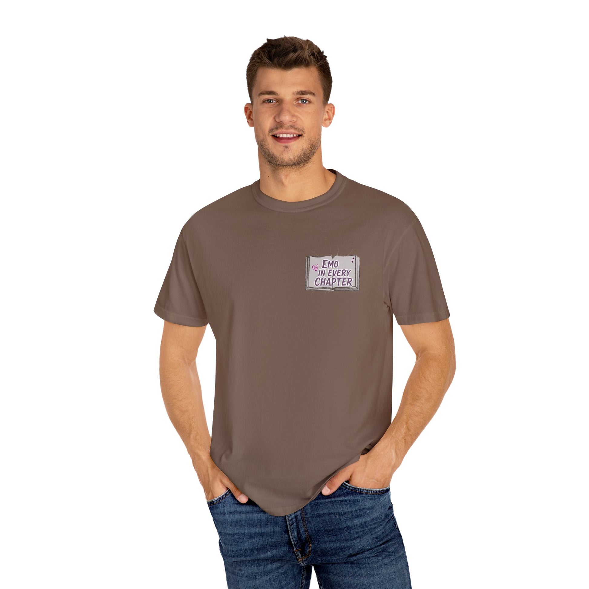 Emo in Every Chapter Shirt-  ELA Teacher Tee, Fluent in Allegories and Angst, English Teacher Shirt, Two-Sided Middle or High School Shirt