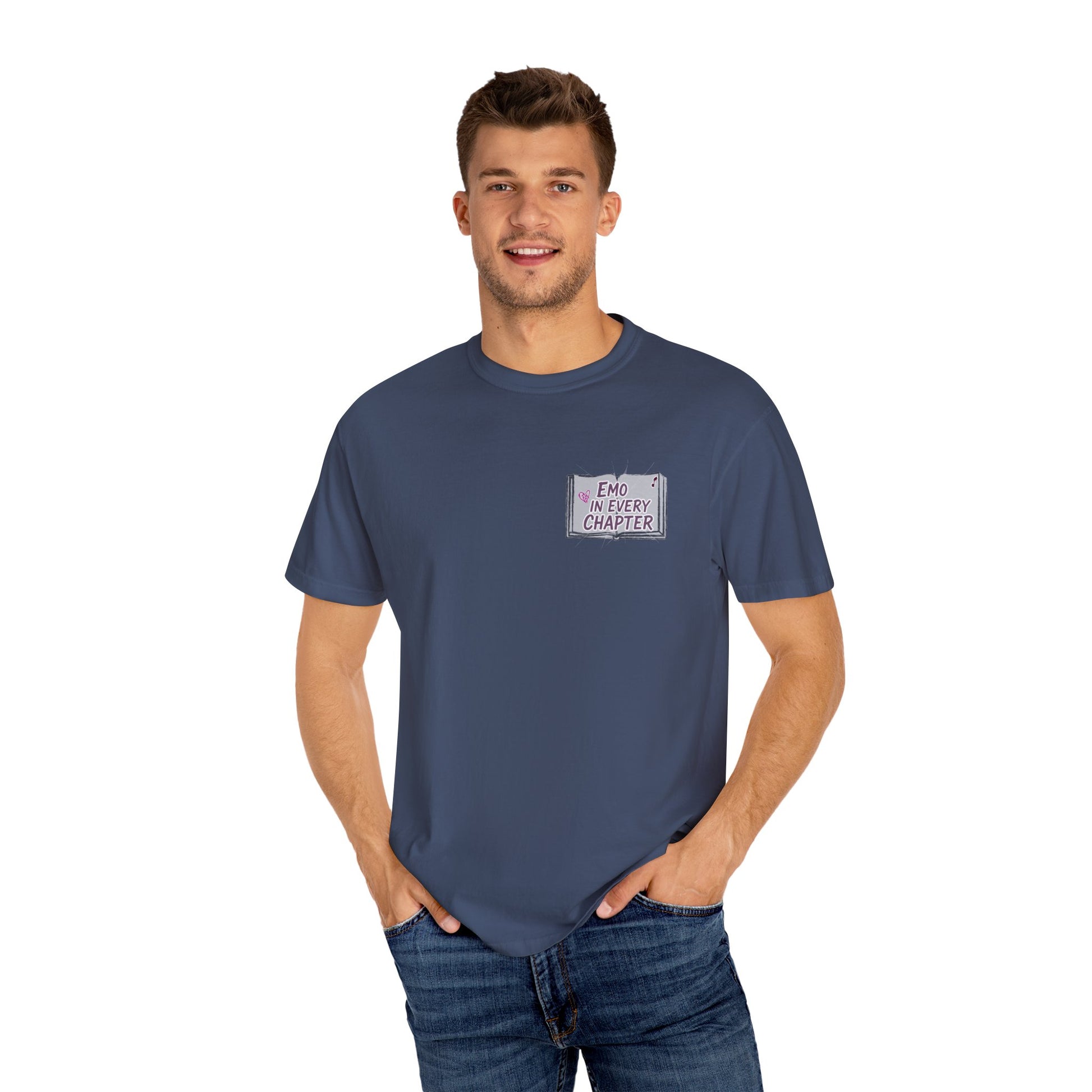 Emo in Every Chapter Shirt-  ELA Teacher Tee, Fluent in Allegories and Angst, English Teacher Shirt, Two-Sided Middle or High School Shirt