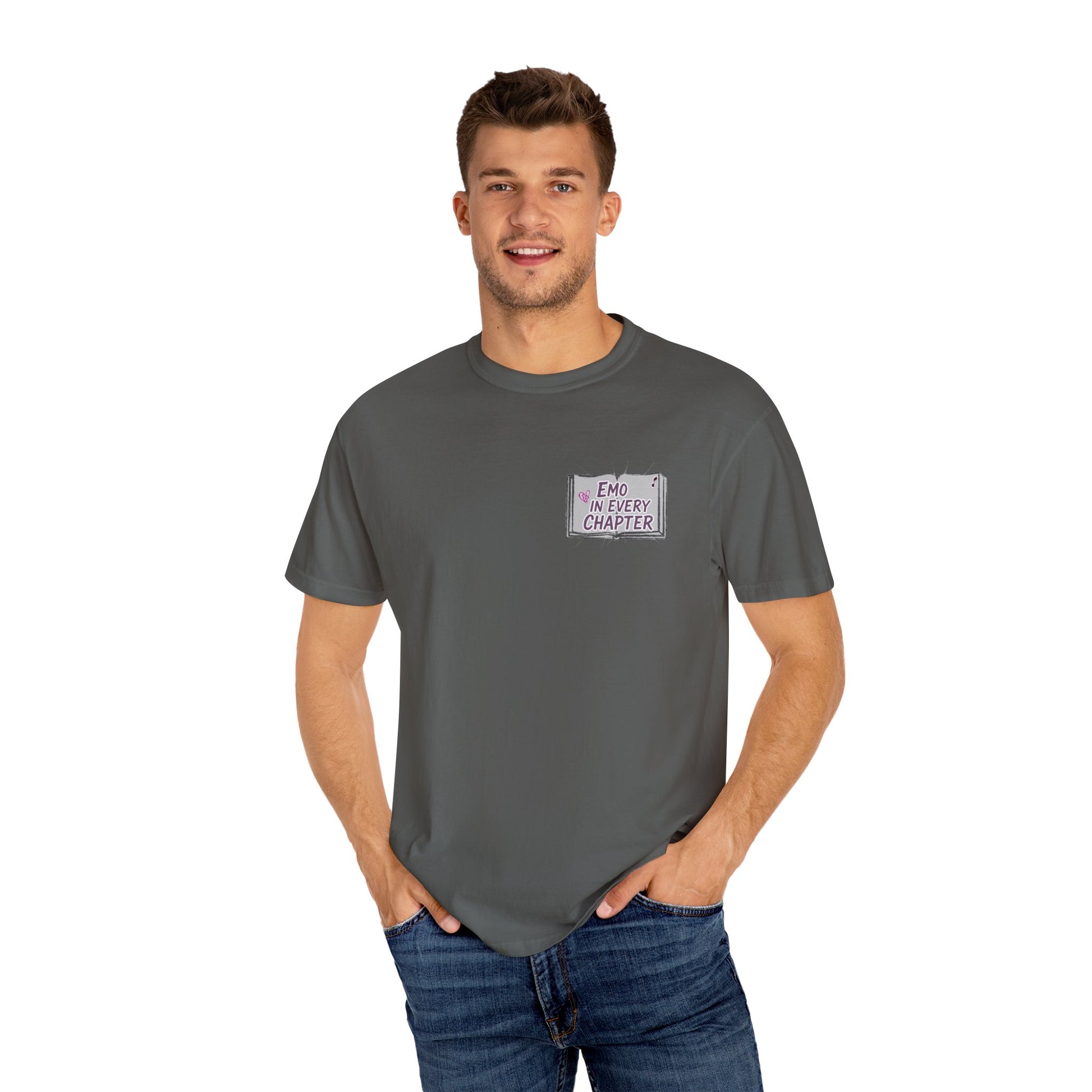 Emo in Every Chapter Shirt-  ELA Teacher Tee, Fluent in Allegories and Angst, English Teacher Shirt, Two-Sided Middle or High School Shirt