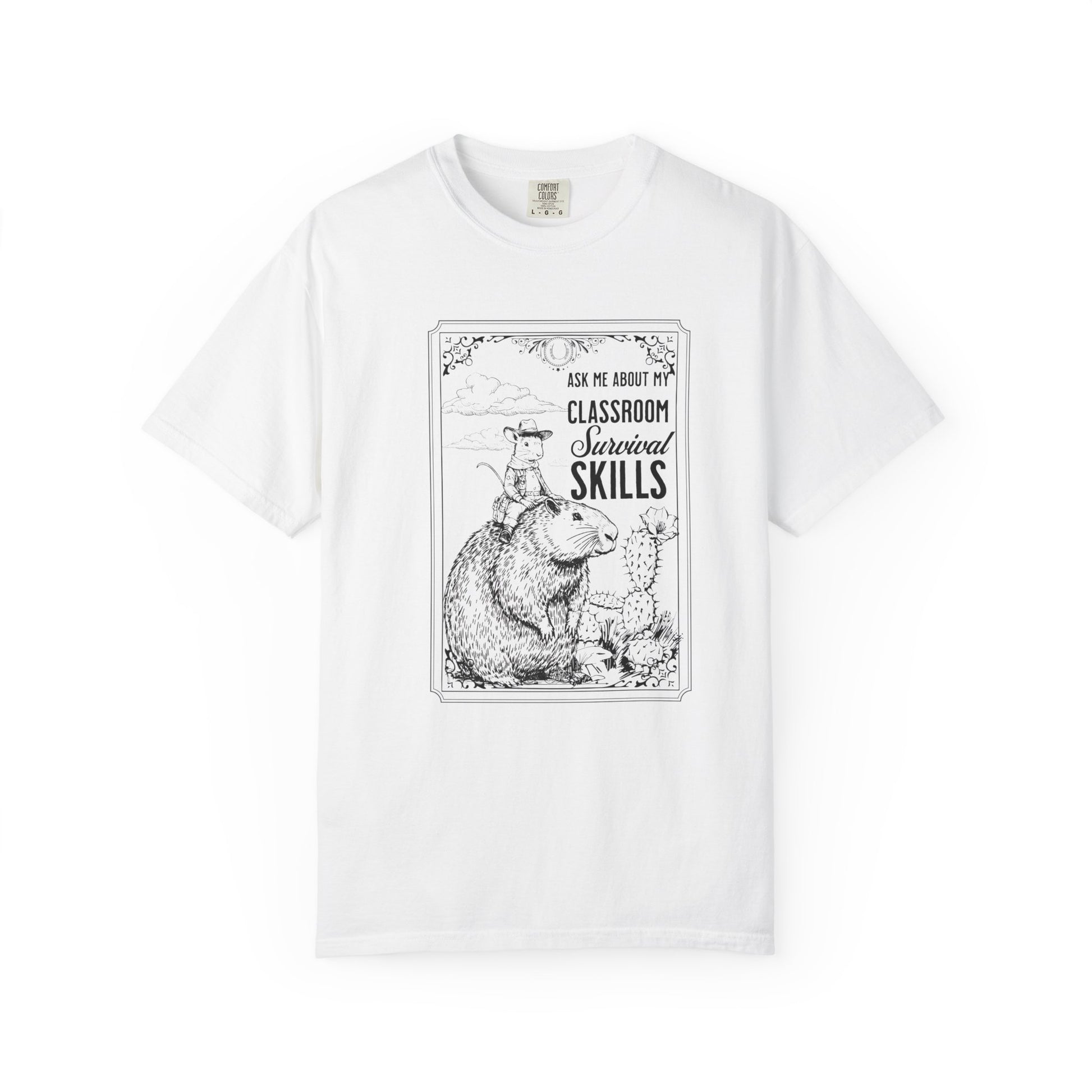Ask Me About My Classroom Survival Skills Shirt - Funny Western Teacher Tee with Capybara, Cactus Classroom Shirt