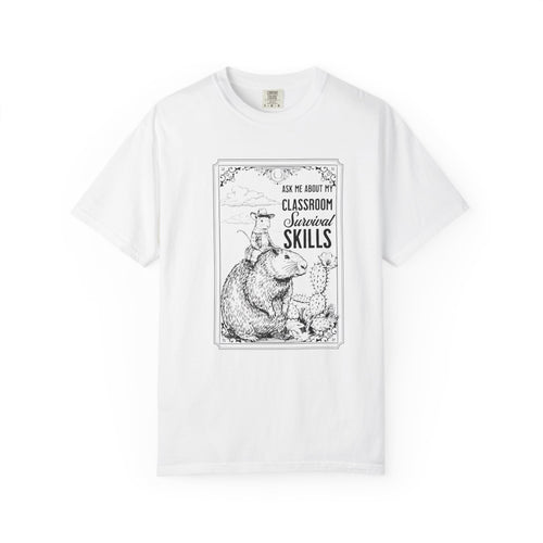 Ask Me About My Classroom Survival Skills Shirt - Funny Western Teacher Tee with Capybara, Cactus Classroom Shirt