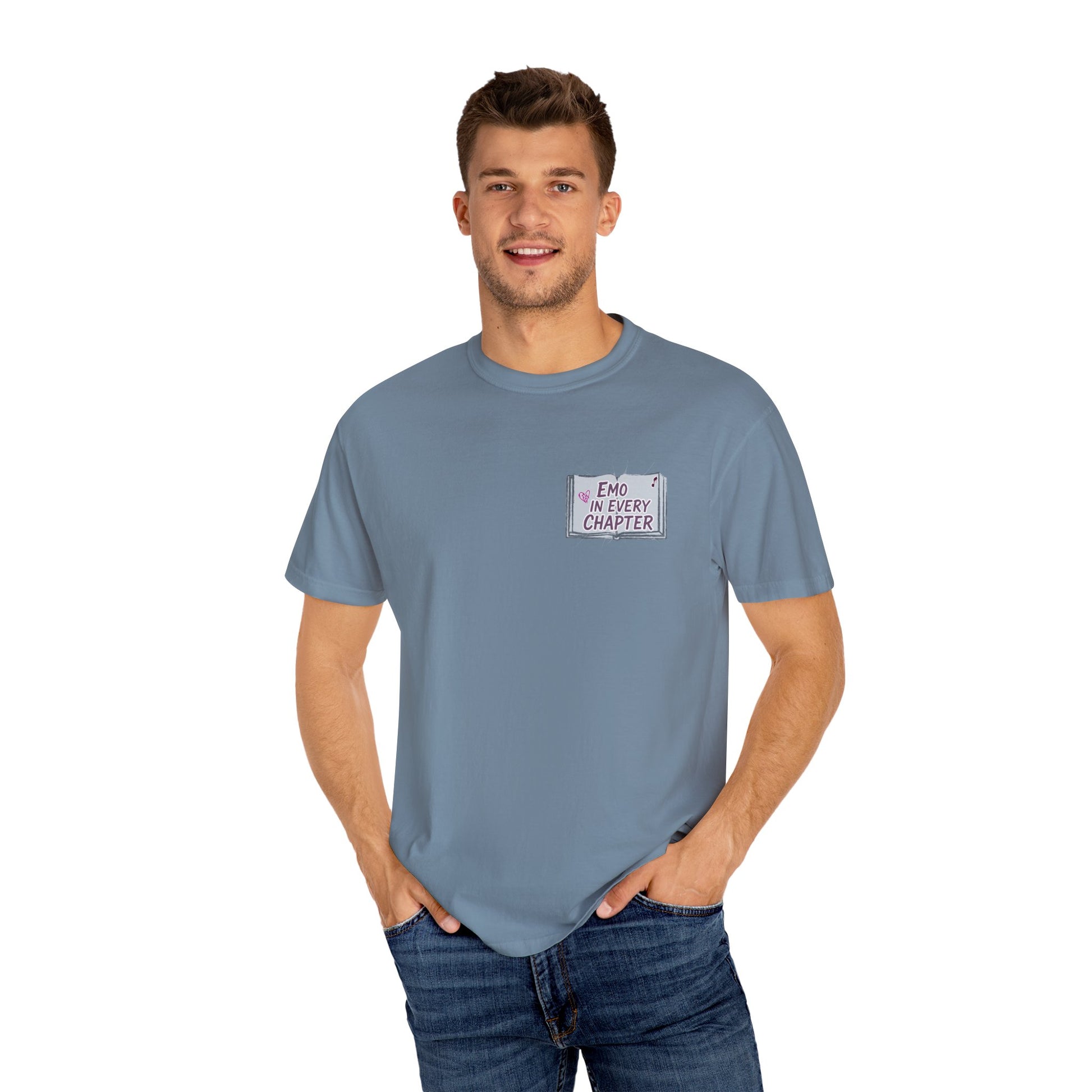 Emo in Every Chapter Shirt-  ELA Teacher Tee, Fluent in Allegories and Angst, English Teacher Shirt, Two-Sided Middle or High School Shirt